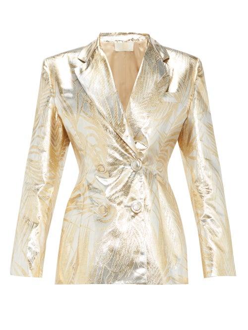 Matchesfashion.com Sara Battaglia - Palm-leaf Brocade Double-breasted Suit Jacket - Womens - Gold Multi