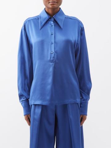 S.s. Daley - Fergus Balloon-sleeve Silk-crepe Shirt - Womens - Navy
