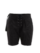 Matchesfashion.com Saint Laurent - Lace Up Cotton Blend Shorts - Womens - Black