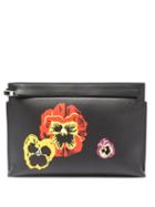 Loewe - Pansy-print Grained-leather Pouch - Womens - Black Multi