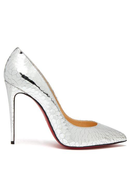 Matchesfashion.com Christian Louboutin - Pigalle 100 Metallic Cracked Leather Pumps - Womens - Silver