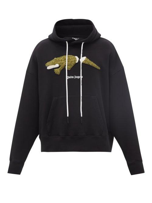 Palm Angels - Crocodile-embroidered Cotton Hooded Sweatshirt - Mens - Black