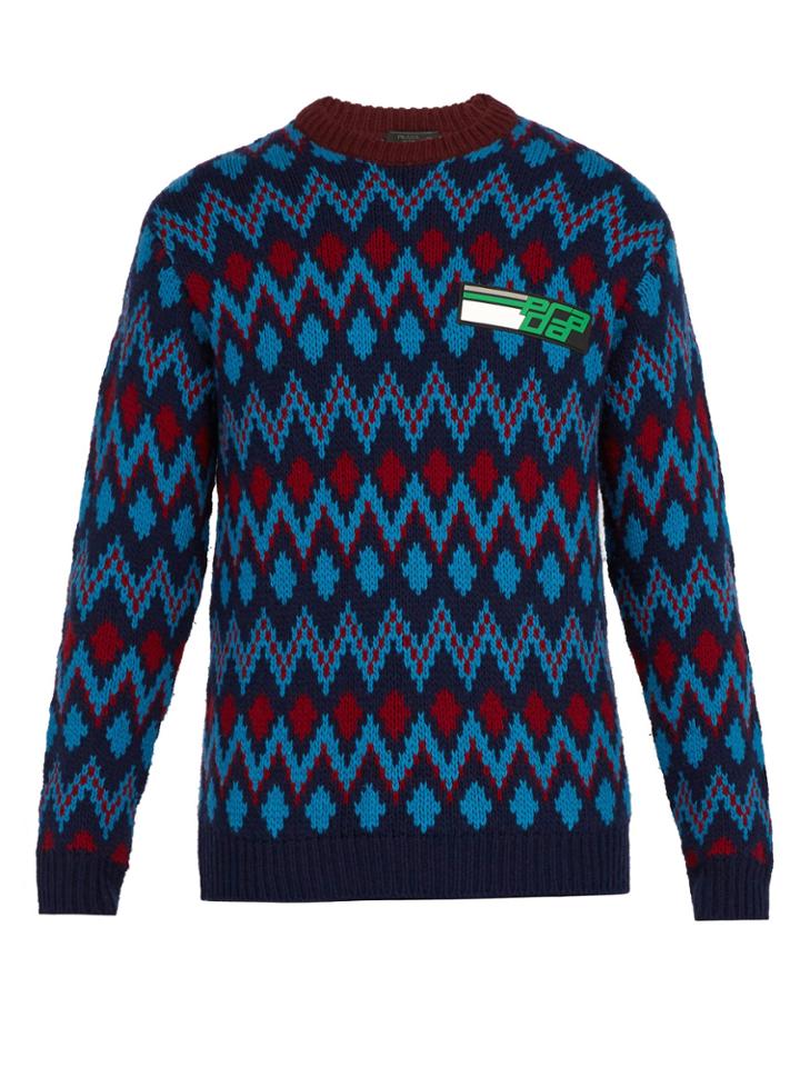 Prada Chevron-jacquard Wool-blend Sweater