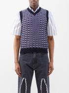 Marni - V-neck Cotton Sweater Vest - Mens - Navy Multi