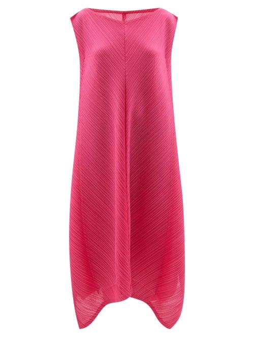 Pleats Please Issey Miyake - Technical-pleated Asymmetric-hem Dress - Womens - Pink