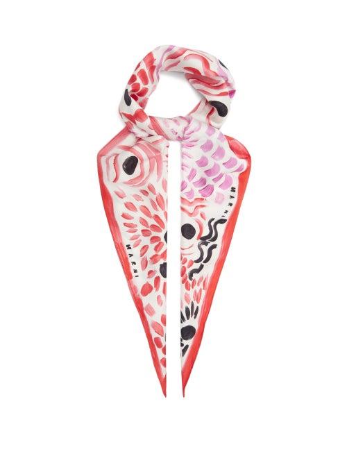 Matchesfashion.com Marni - Diamond-shaped Printed Silk-twill Scarf - Womens - Pink Print