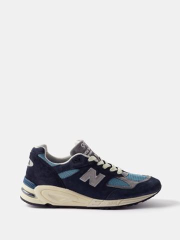 New Balance - 990v2 Suede And Mesh Trainers - Mens - Navy