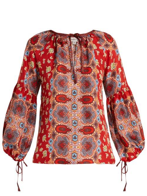 Matchesfashion.com D'ascoli - Misha Balloon Sleeve Silk Top - Womens - Red Print