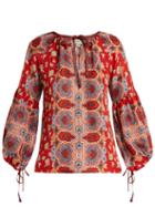 Matchesfashion.com D'ascoli - Misha Balloon Sleeve Silk Top - Womens - Red Print