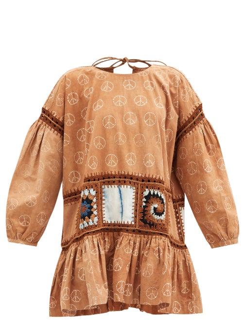 Matchesfashion.com Story Mfg. - Daylight Peace-batik Organic-cotton Mini Dress - Womens - Beige