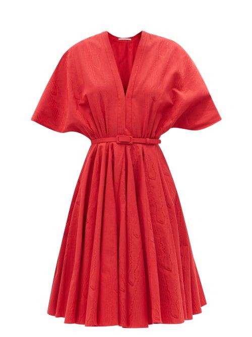 Matchesfashion.com Emilia Wickstead - Lilith Cotton-blend Moir A-line Dress - Womens - Red
