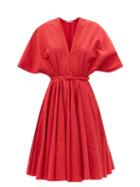 Matchesfashion.com Emilia Wickstead - Lilith Cotton-blend Moir A-line Dress - Womens - Red