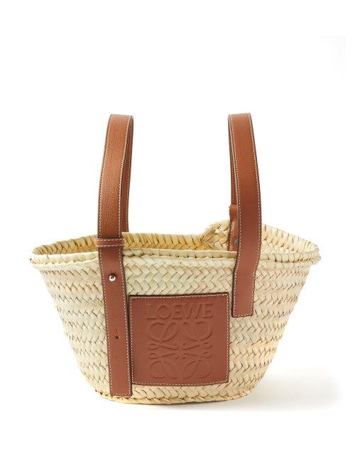 Loewe - Anagram-logo Small Leather-trim Raffia Basket Bag - Womens - Tan Multi