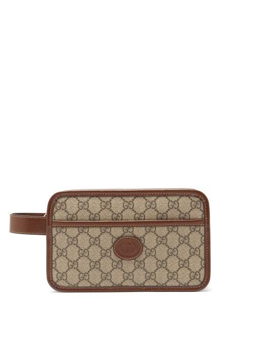 Matchesfashion.com Gucci - Leather-trimmed Gg Supreme Wash Bag - Mens - Beige