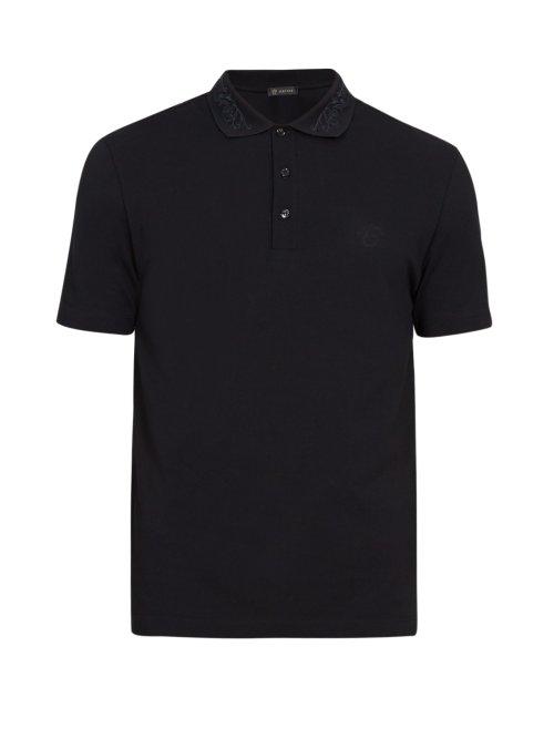 Matchesfashion.com Versace - Baroque Collar Cotton Polo Shirt - Mens - White Multi