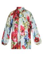 Dolce & Gabbana - Tie-neck Floral-print Satin Blouse - Womens - Red Multi