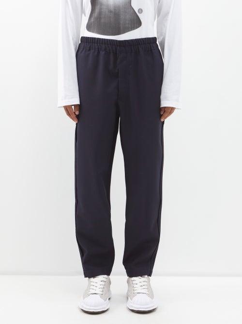 Comme Des Garons Shirt - Elasticated-waist Wool-gabardine Trousers - Mens - Navy