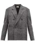 Matchesfashion.com Saint Laurent - Double Breasted Checked Wool Blend Jacket - Womens - Grey