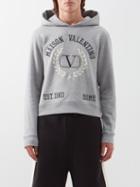 Valentino - Logo-embroidered Jersey Hooded Sweatshirt - Mens - Grey