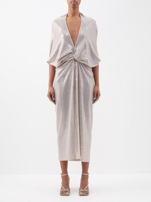 Dodo Bar Or - Kimel Draped Sequinned Midi Dress - Womens - Light Pink