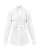 Matchesfashion.com Dolce & Gabbana - Pintucked-bib Cotton-poplin Shirt - Womens - White