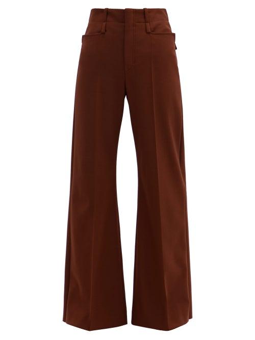 Matchesfashion.com Chlo - Flared-leg Wool-blend Twill Trousers - Womens - Burgundy