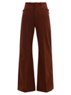 Matchesfashion.com Chlo - Flared-leg Wool-blend Twill Trousers - Womens - Burgundy