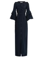 Raquel Diniz Army Ruffled-sleeve Silk-georgette Dress
