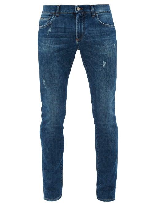 Matchesfashion.com Dolce & Gabbana - Distressed Slim-leg Jeans - Mens - Blue