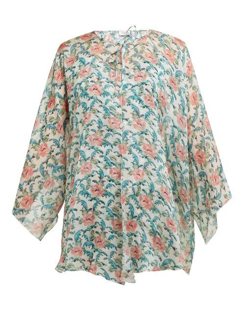 Matchesfashion.com Raquel Diniz - Garden Flower Print Neck Tie Silk Jacket - Womens - Green Multi