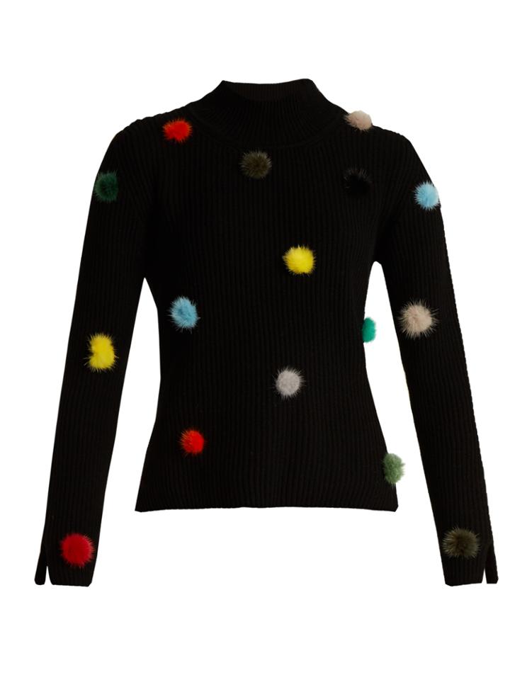 Fendi Fur-pompom High-neck Cashmere Sweater