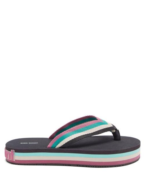 Isabel Marant - Tae Striped Grosgrain Platform Flip Flops - Womens - Green