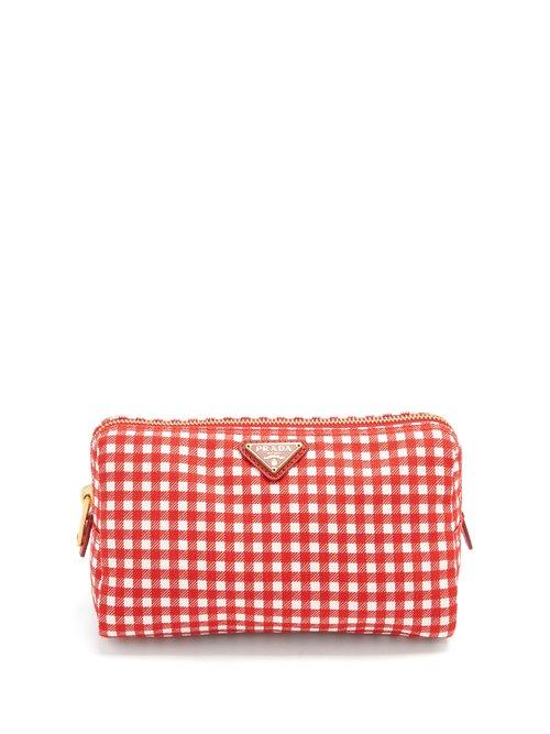 Matchesfashion.com Prada - Gingham Woven Make Up Bag - Womens - Red