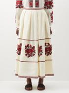 Vita Kin - Kristinka Embroidered-linen Midi Skirt - Womens - Cream