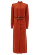 Matchesfashion.com Gabriela Hearst - Rees High-neck Belted Linen Shirt Dress - Womens - Red
