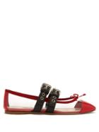 Matchesfashion.com Miu Miu - Buckle Fastening Plexi And Leather Ballet Flats - Womens - Red