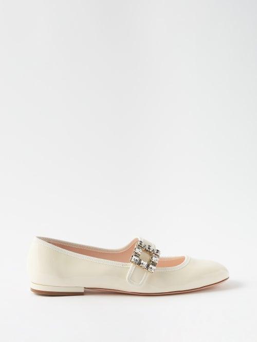 Roger Vivier - Trs Vivier Crystal-buckle Leather Ballet Flats - Womens - Natural