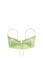 Ludovic De Saint Sernin - Lace-up Leather Bralette Top - Womens - Green