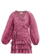 Matchesfashion.com Loveshackfancy - Rina Floral-print Ruched Cotton Mini Dress - Womens - Pink Print