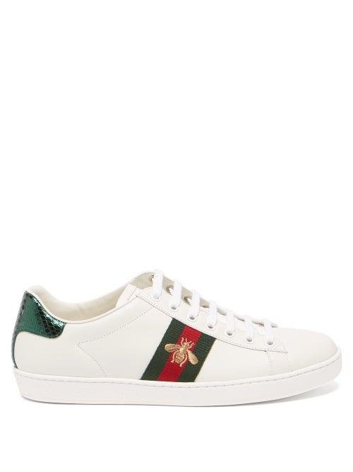 Gucci - Ace Web Stripe Leather Trainers - Womens - White Multi