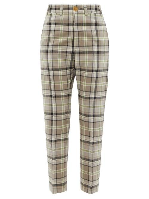Ladies Rtw Vivienne Westwood - George Tartan Wool Slim-leg Trousers - Womens - Beige Multi