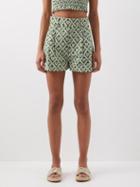 Rhode - Stevie High-rise Tile-print Cotton Shorts - Womens - Green Print