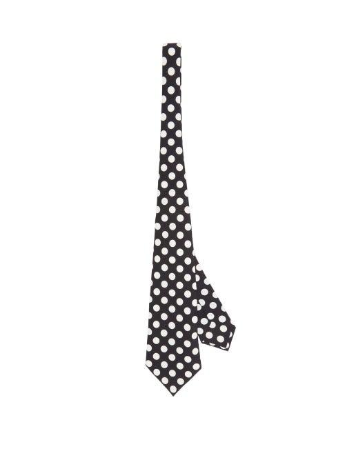 Matchesfashion.com Dolce & Gabbana - Polka-dot Silk-blend Satin Tie - Womens - Black Multi