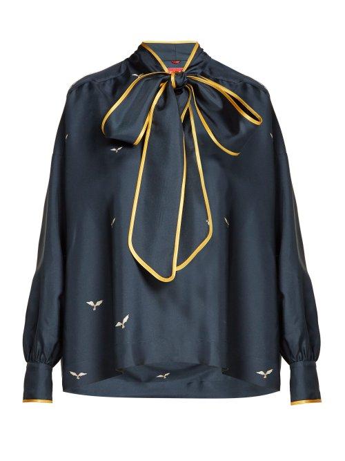 Matchesfashion.com F.r.s - For Restless Sleepers - Alethia Bird Print Silk Shirt - Womens - Blue Print