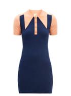 Matchesfashion.com Joostricot - Oversized Point-collar Cotton-blend Mini Dress - Womens - Navy Multi