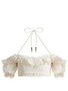 Matchesfashion.com Zimmermann - Melody Off The Shoulder Cropped Top - Womens - Ivory