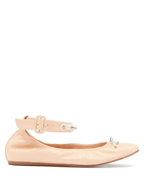 Matchesfashion.com Simone Rocha - Pearl-embellished Leather Flats - Womens - Nude