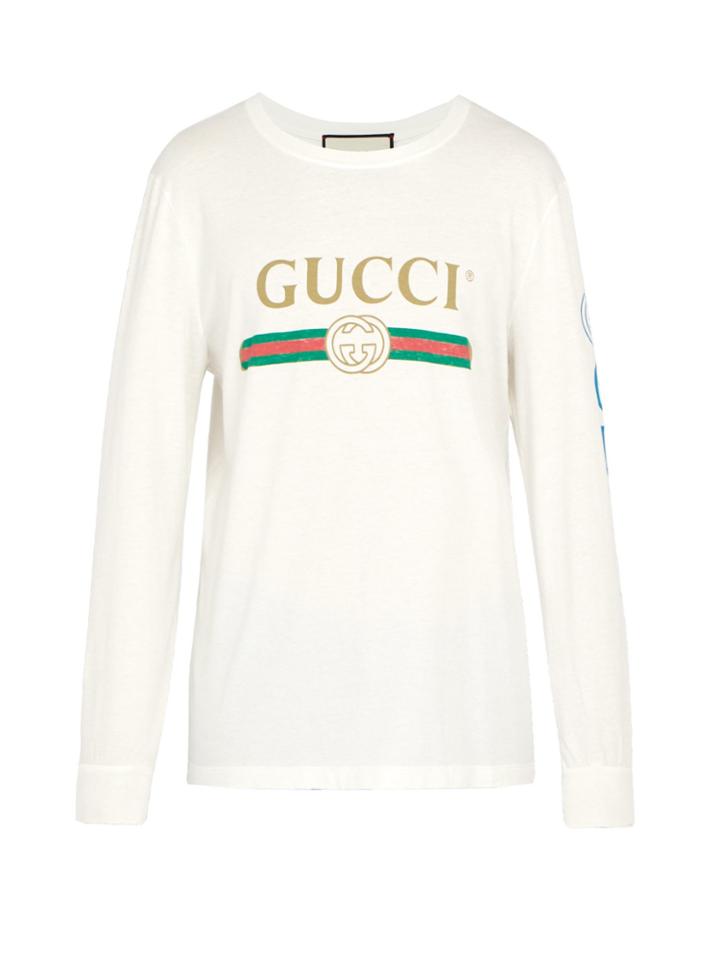 Gucci Fake Logo-print Dragon-embroidered T-shirt