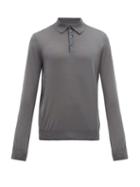 Matchesfashion.com Giorgio Armani - Long Sleeve Knitted Wool Polo Shirt - Mens - Grey