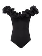 Matchesfashion.com Maygel Coronel - Mia Structured-ruffle Shoulder Swimsuit - Womens - Black